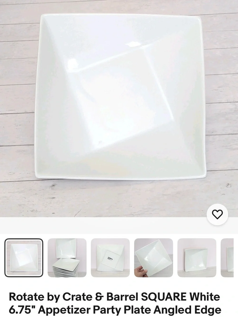 Crate&Barrel Rotate Angled Edge White Square Ceramic Appetizer  Plates 6 3/4 In